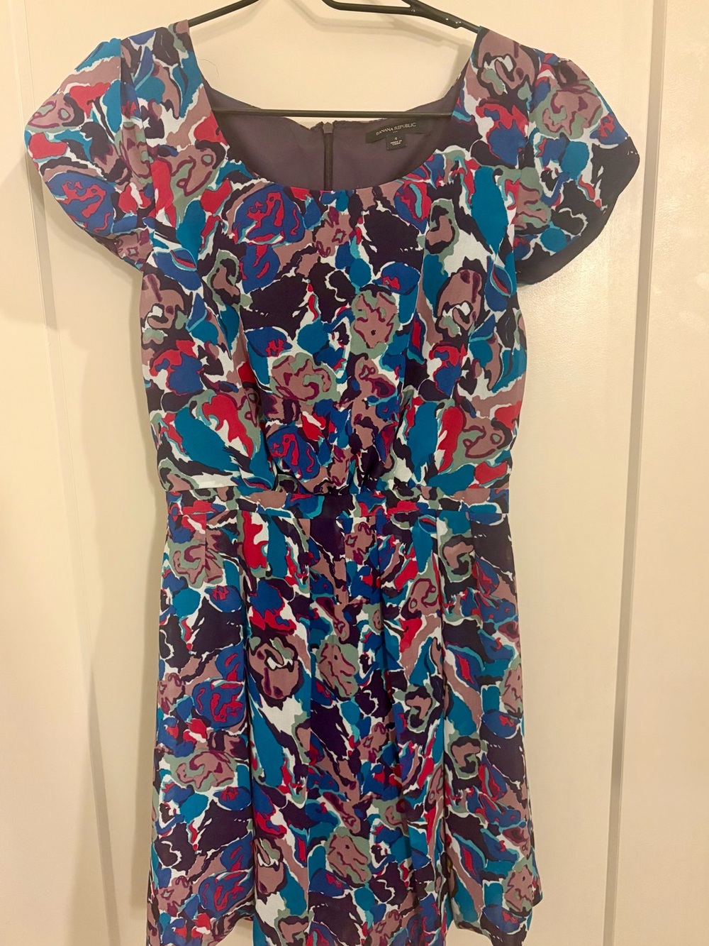 Banana Republic Multicolor Floral Blue-Teal-Red Short Sleeve Dress